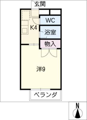 ハイツ桔梗II(1K/2階)の間取り写真