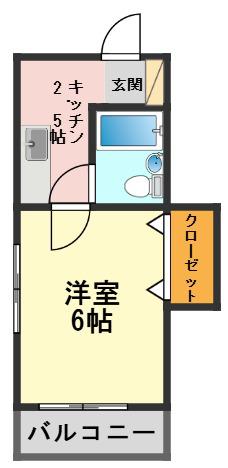 コスミー岡山(ワンルーム/2階)の間取り写真