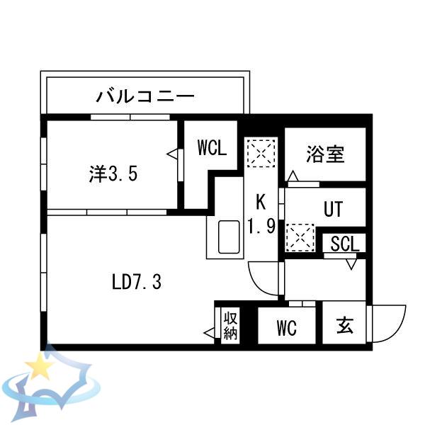 アルファスクエア南4西25(1LDK/4階)の間取り写真