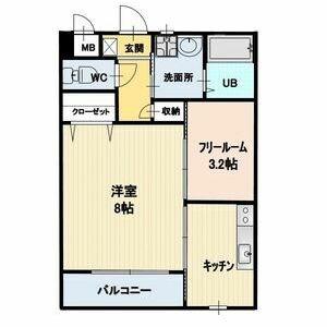フローラ ボナール(1SK/2階)の間取り写真