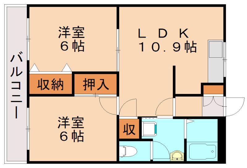 セントラルプレーリー千代(2LDK/1階)の間取り写真