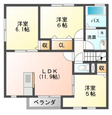 カーサ・フェリーチェ(3LDK/2階)の間取り写真