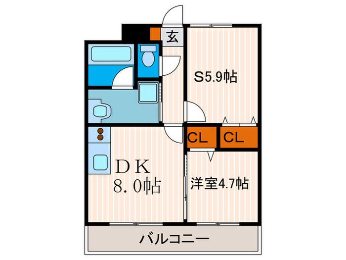 PLACIDE七瀬川(1SDK/4階)の間取り写真