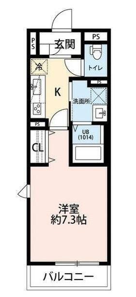 アンプルール・リーブル G(1K/2階)の間取り写真