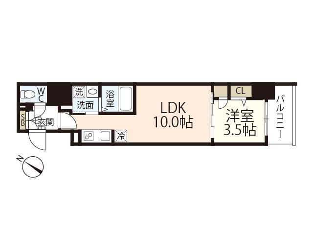 S-RESIDENCE東千田公園ALESIA(1LDK/8階)の間取り写真