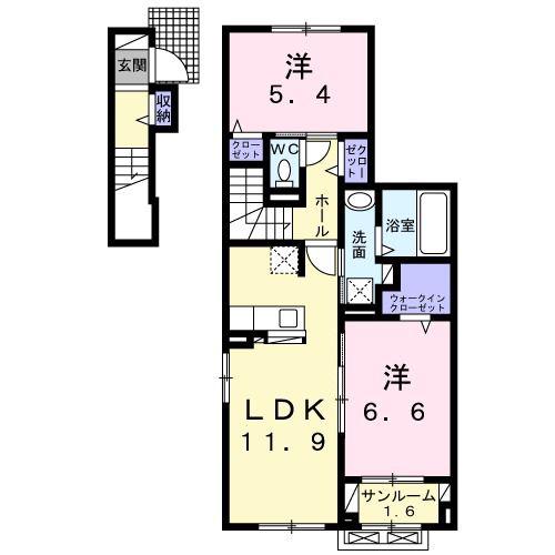 アクシアセブン(2LDK/2階)の間取り写真