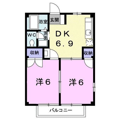 グリーンゲイブルズ(2DK/2階)の間取り写真
