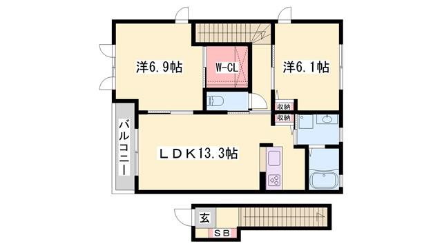 シャーメゾン今宿A棟(2LDK/2階)の間取り写真
