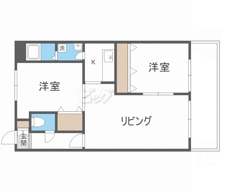 コンチネンタル山の手V(2LDK/4階)の間取り写真