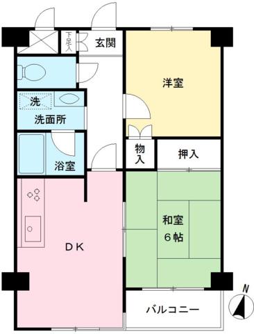 京王むさしのマンション(2DK/2階)の間取り写真