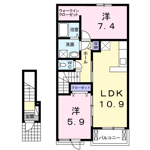 グラント ジェルメ弐番館(2LDK/2階)の間取り写真