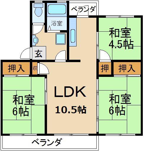香里三井団地A88棟(3LDK/4階)の間取り写真