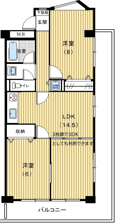 リバーサイド積田(2LDK/4階)の間取り写真