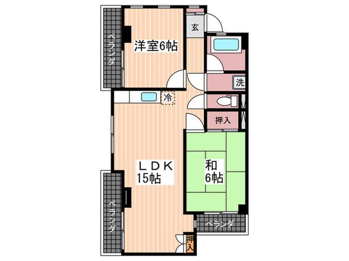 丸山ビル(2LDK/4階)の間取り写真