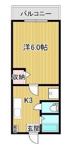 ロゼーヌ鴨池(1K/3階)の間取り写真