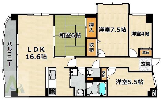 ルモングレース北鈴蘭台(3LDK/1階)の間取り写真