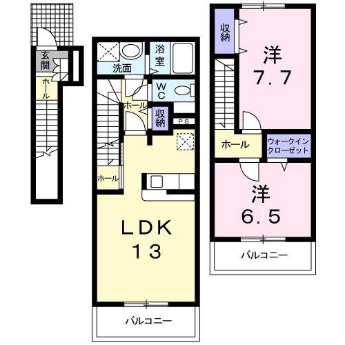 シャトーブリエI(2LDK/2階)の間取り写真