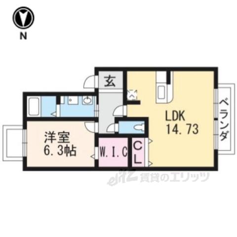 QUATRE FEUILLES 向日町(1LDK/1階)の間取り写真