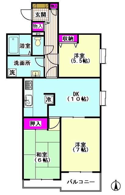 エバーグリーンコート(3LDK/1階)の間取り写真