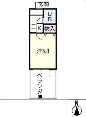 スリーエー(1K/2階)の間取り写真