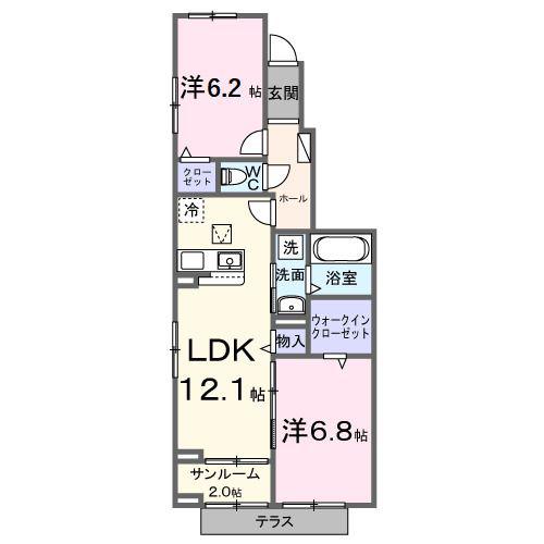シアン・グレイス(2LDK/1階)の間取り写真