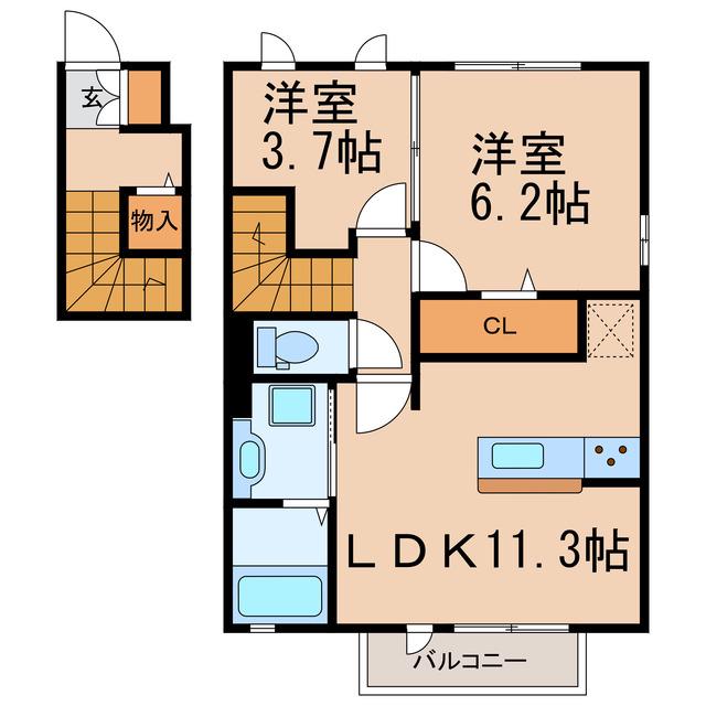 ハイモールII・III(2LDK/2階)の間取り写真