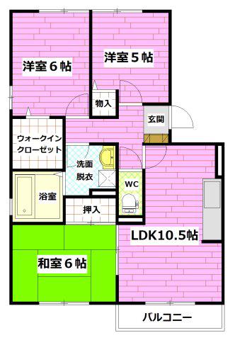 ファミール山田(3LDK/2階)の間取り写真
