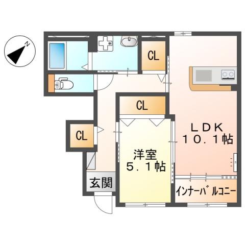 スターテラス長楽寺アネックス(1LDK/1階)の間取り写真