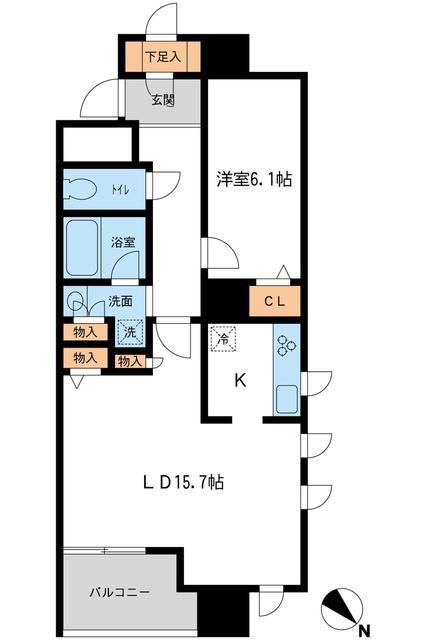 メトロタワー山下町(1LDK/10階)の間取り写真