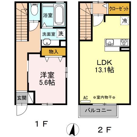名鉄犬山線 西春駅 徒歩25分 2階建 築11年(1LDK/1階)の間取り写真