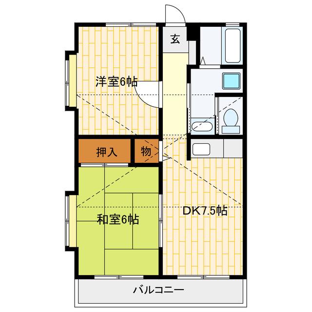 レインボーハイツ(2DK/2階)の間取り写真