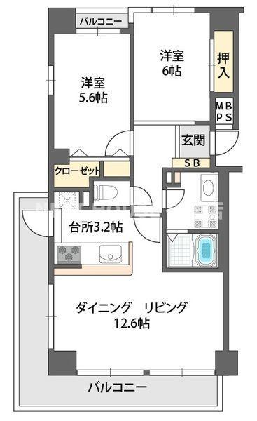 ロイヤルハイツ今福鶴見駅(2LDK/2階)の間取り写真