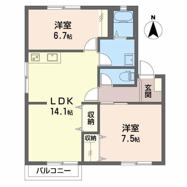 アートフレグランス E棟(2LDK/2階)の間取り写真
