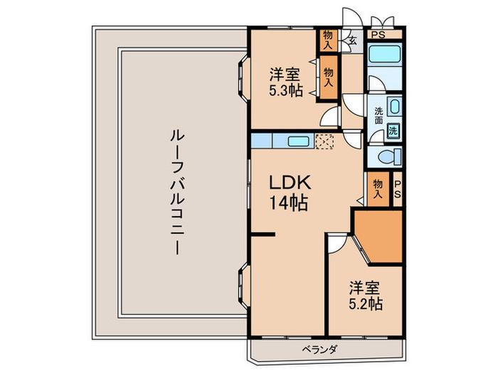 ウィステリア二子玉川(2LDK/5階)の間取り写真