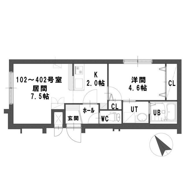 グランメール中の島(1LDK/4階)の間取り写真
