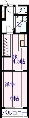 ロイヤルヒルズ銀杏町(1DK/2階)の間取り写真