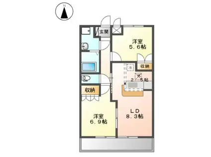 スカイヒルズA(2LDK/1階)の間取り写真