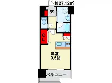 ノースステイツ西小倉(1K/8階)の間取り写真