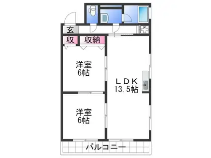 嶋ビル(2LDK/3階)の間取り写真