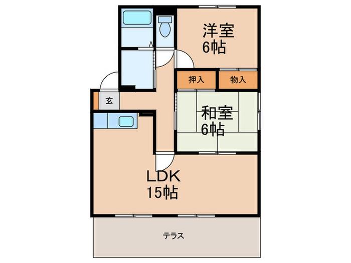ファミールジャルダンC棟(2LDK/1階)の間取り写真