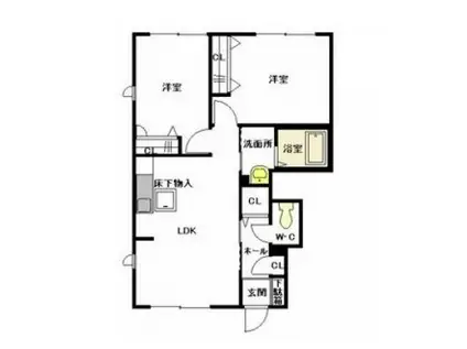 グリーンハウス城角E棟(2LDK/1階)の間取り写真