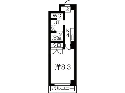 地下鉄東山線 一社駅 徒歩2分 9階建 築24年(1DK/4階)の間取り写真