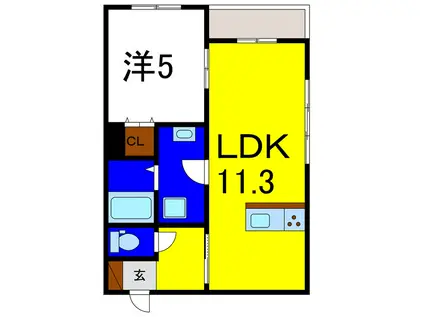 ピースリベルタ応神古川(1LDK/2階)の間取り写真