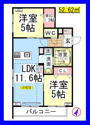 AF クロエイースト(2LDK/4階)の間取り写真