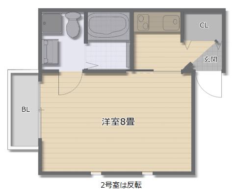 メゾンドソレイユ滝谷(1K/2階)の間取り写真