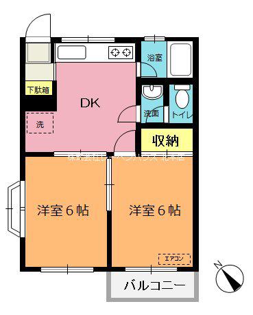 ネオハイツ北本B棟(2DK/2階)の間取り写真