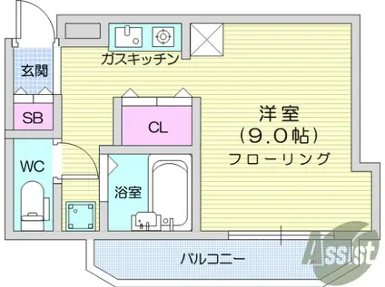 キャピタル萩野町(ワンルーム/2階)の間取り写真