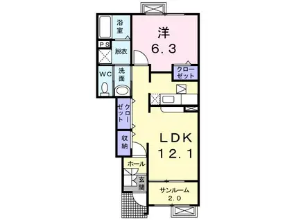 ラ・メゾン アルカンシェルB(1LDK/1階)の間取り写真