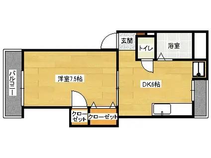 ユースピアみなみ(1DK/2階)の間取り写真