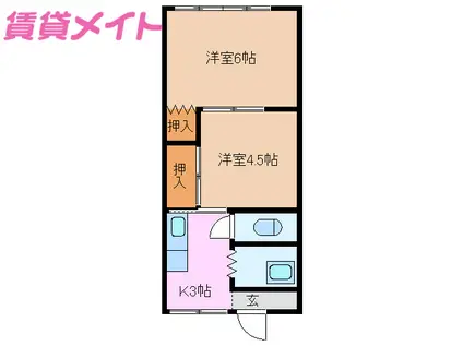 ルフラン室山(2K/2階)の間取り写真